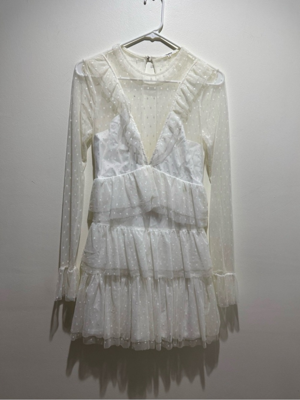 Tularosa Revolve Blue Moon Ivory Swiss Dot Tulle Ruffle Mini Dress Size S